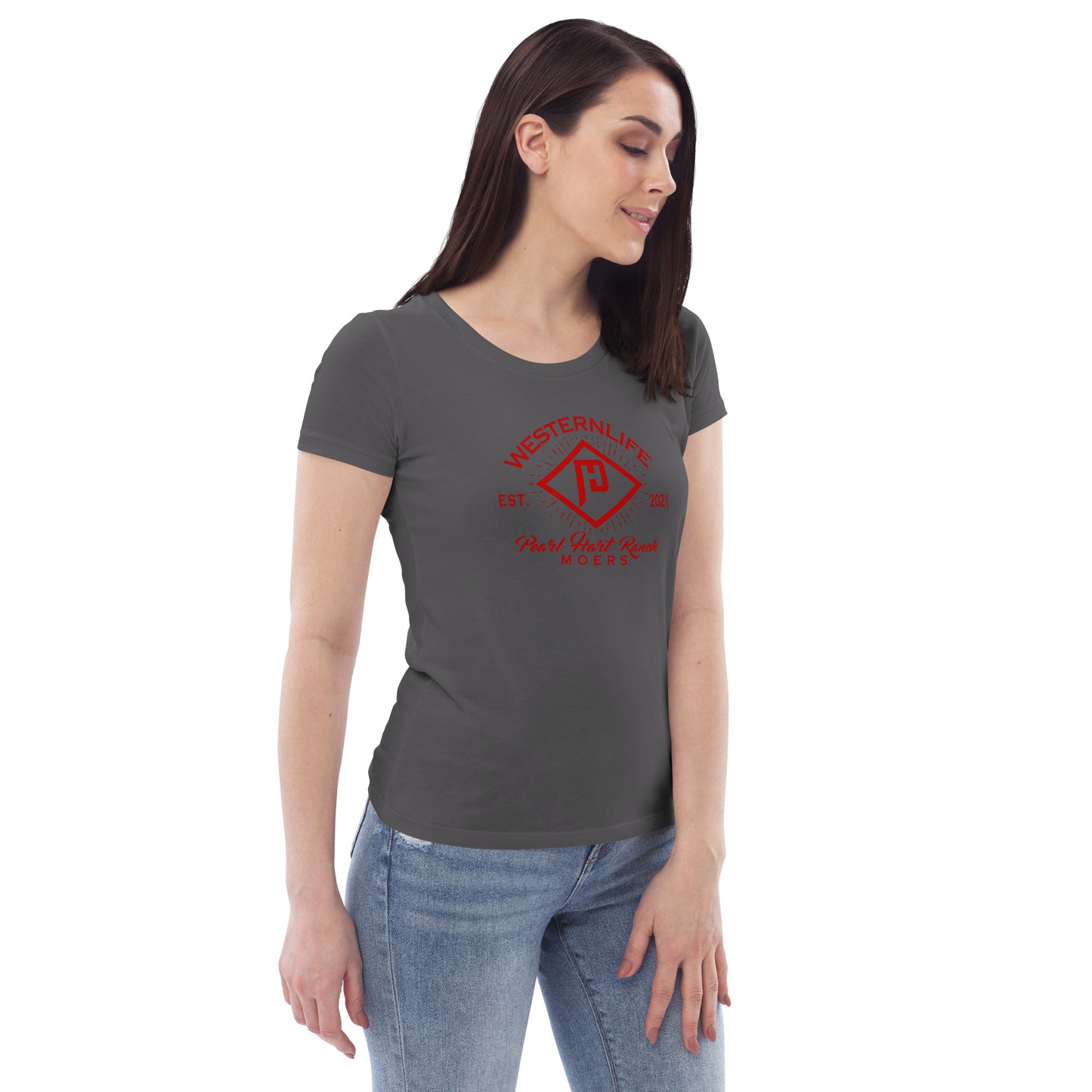 Pearl Hart Ranch Enganliegendes Öko-T-Shirt für Damen „Brand“