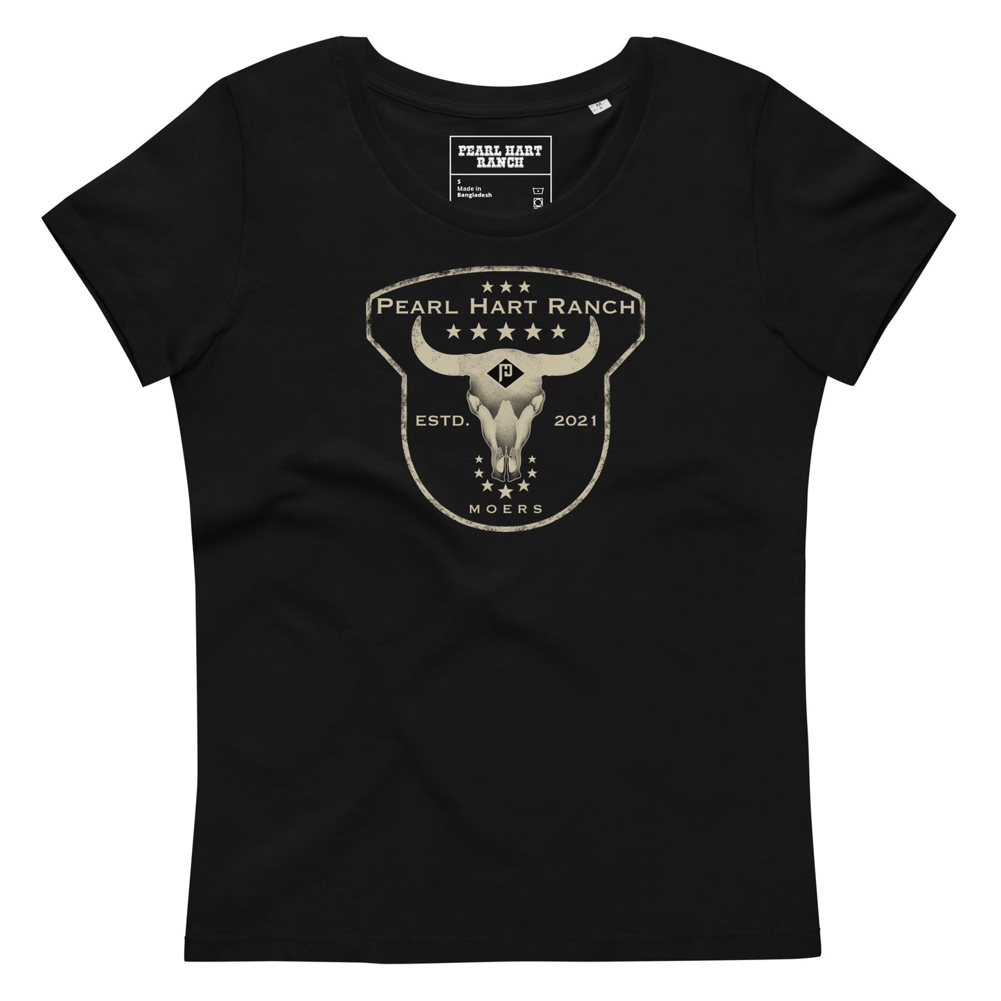 Pearl Hart Ranch Enganliegendes Öko-T-Shirt für Damen Black